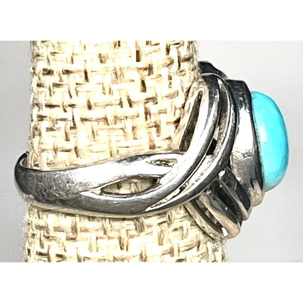 BBJ 925 Sterling Silver Turquoise Ring Size 5.75 Southwestern Bypass Cabochon